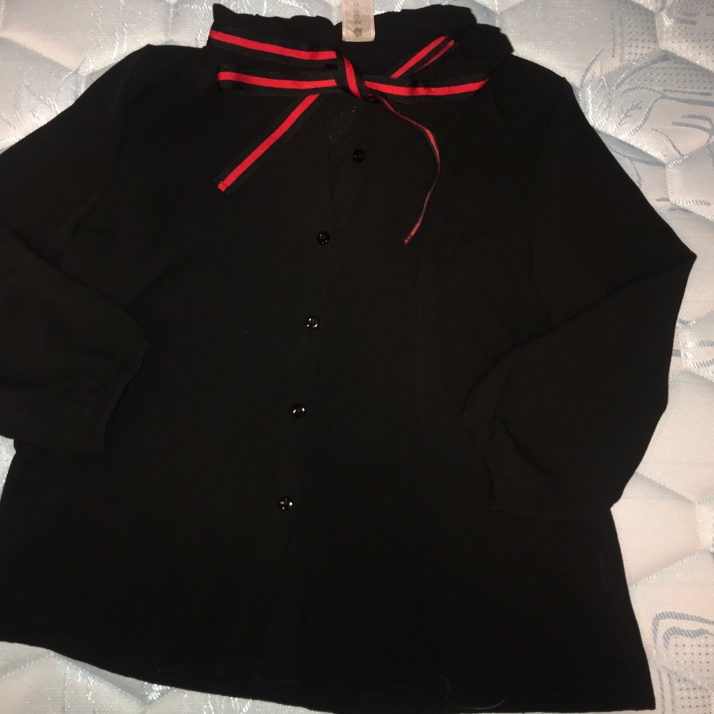 Black Chiffon Blouse with red tie string
